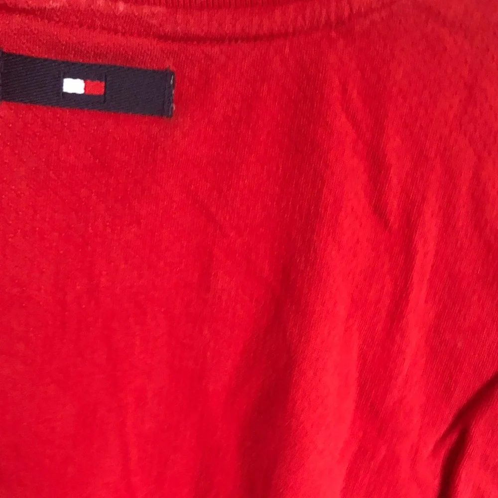 Tommy Hilfiger Bright Red V-Neck Sweater with Signature Flag